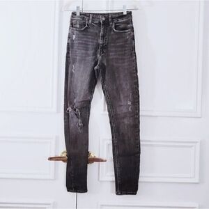 Zara Trafaluc Vintage Retro High Rise Charcoal Wash Distressed Skinny Jeans